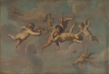Tumlende Putti med blomster