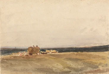 En høyvogn i et åpent landskap