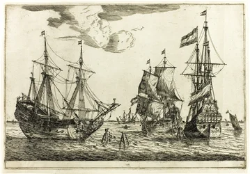 Tre fortøyde seilskip, fra Tretten marinescener
