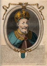 Portrett av Charles II the Bald (823-877), konge av Frankrike - Charles II (823-877) the Bald - gravering fra 