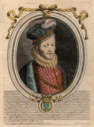 Portrett av kong Louis XII (1462-1515) - Portrett av Louis XII av Frankrike (1462-1515), konge av Frankrike - gravering fra 'Les Augustes Representations de tous les Kings de France fra Pharamond til Louis XIV', Paris