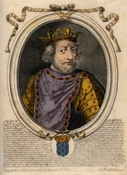 Portrett av Pepin III dit Pepin le Brief (714-768) konge av Frankrike - Pepin III (714-768) (Pepin den korte) Frankenes konge - gravering fra 