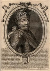 Portrett av Philip II dit Philippe Auguste (1165-1223) - Philip Augustus II (1165-1223) Konge av Frankrike - gravering fra 