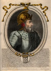 Portrett av Philip IV the Bel (1268 - 1314), konge av Frankrike - Philip IV the Fair (1268-1314) Konge av Frankrike - gravering fra 'Les Augustes Representations de tous les Kings de France fra Pharamond til Louis XIV', Paris