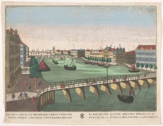 Gezicht op de Binnen-Amstel tussen de Blauwbrug en de Hogesluis te Amsterdam El rio Amstel, que por adentro mirahacia el puente de la represa de l