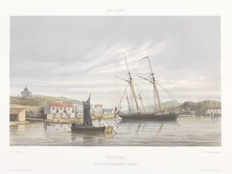 Køye for krigsskip i havnen på Curaçao Utsikt fra Nederland