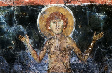 Kristus, freskomaleri i den bysantinske kirken Agios Georgios Sfakiotis, Diavaide, Kreta, Hellas (bilde)