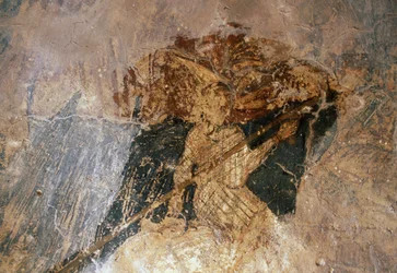 Mann på hesteryggen, freskomaleri i kirken Agios Georgios, Komitades, Kreta, Hellas (bilde)