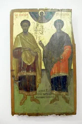 Hellige, maleri på tre i Arkadi kloster, Kreta, Hellas (bilde)