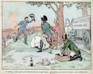 Battle of Aspern Essling - Napoleon receives news of the death of Marshal Lannes 1809 - Battle of Aspern-Essling - Napoleon receives news of the death of Marshal Lannes - lithograph by Job (Jacques Onfroy de Breville) from “” Le Grand Napoleon des Petites 