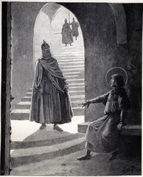 Vær en kristen, jeg vil gjøre deg til ridder. Ordene til Ludvig IX sa Saint Louis (1214-1270) til en bokhvetehøvding som gikk inn i fengselet for å gjøre seg selv til ridder. Illustrasjon av Job (Jacques Marie Gaston Onfray og Breville) (Jacques-Marie) (18