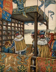 Frankrikes historie i middelalderen: møte mellom Frankrikes konge Ludvig XI, kalt den forsiktige (1423-1483), og Englands Edvard IV (1442-1483) i Picquigny ved undertegningen av en sjuårig våpenhvile 29. august