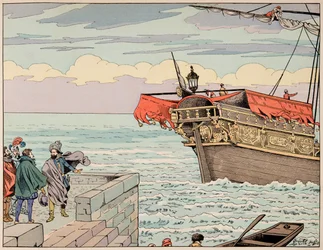 Illustrasjon fra boken “” Le bon roy Henri””, illustrert av Jacques Marie Gaston Onfray de Breville dit JOB (1858-1931): Henri IV nekter råd om å rømme til England - Privat samling