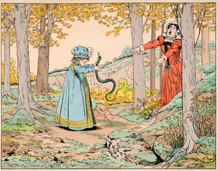 Illustrasjon hentet fra boken “Le bon roy Henri””, illustrert av Jacques Marie Gaston Onfray de Breville dit JOB (1858-1931): I en alder av fire dreper Henri IV en enorm slange - Privat samling