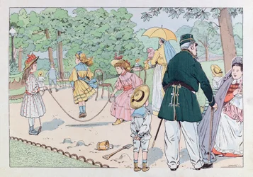 Jacques Marie Gaston Onfray de Breville var JOB (1858 - 1931); Illustrasjon fra boken "" Les epies de France"": The Guardian of Square på 1800-tallet; Coll, del