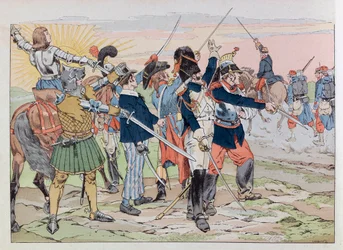 Jacques Marie Gaston Onfray de Breville kalt JOB (1858 - 1931); Illustrasjon fra boka “Les Epees de France”: Allegory des Glories de France to the Hairy fra 1914; Coll, Del