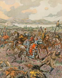 Jacques Marie Gaston Onfroy de Breville DIT Job (1858-1931) - Belgia History: John 1. hertug av Brabant seirende i slaget ved Woeringen i 1288 under Limburg -etterfølgelsen og gir Brabant Autonomy til Tyskland, privat samling