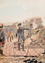 Jacques Marie Gaston Onfroy de Breville dit JOB (1858-1931) - Det første våpenskuddet ved Yorktown-hovedkvarteret i september 1781, privat samling