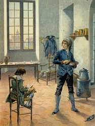 Napoleon I Bonaparte (1769-1821) i garnison i Auxonne sammen med broren Louis Bonaparte (1778-1846) som leste mellom 1788 og 1789. Illustrasjon av Jacques Marie Gaston Onfray de Breville dit JOB (1858-1931)