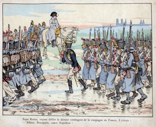 Napoleon ser på den siste kontingenten av hæren på den franske landsbygda nær Reims, 16. mars