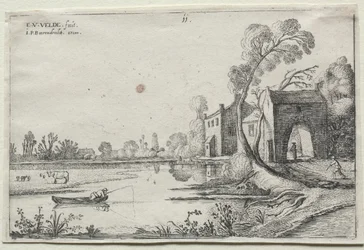 Landskap med en elv og et porthus, 1614.